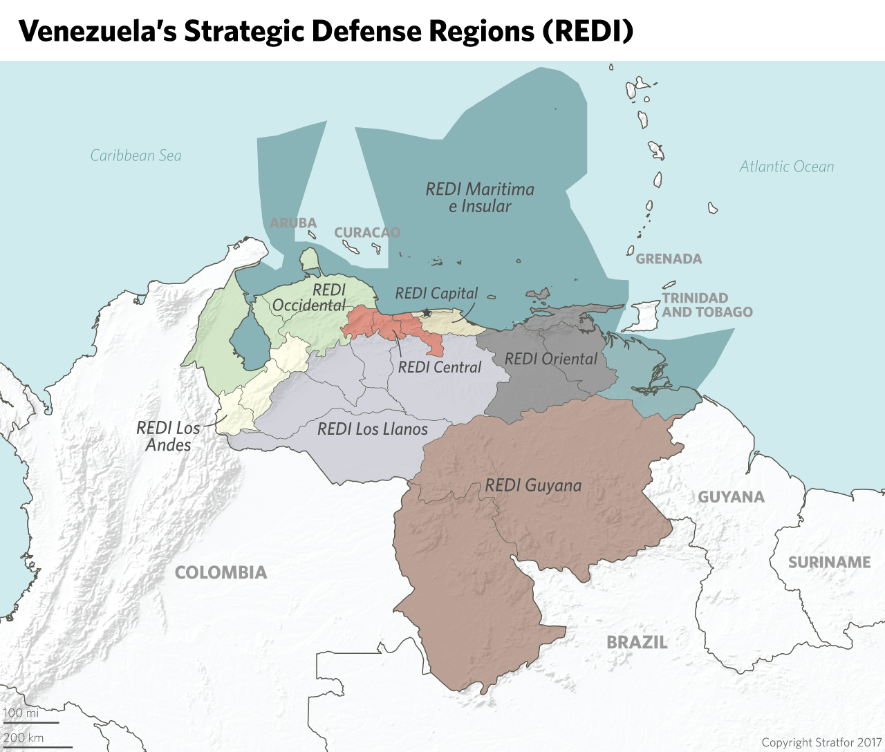 A map of Venezuela's strategic defense regions.
