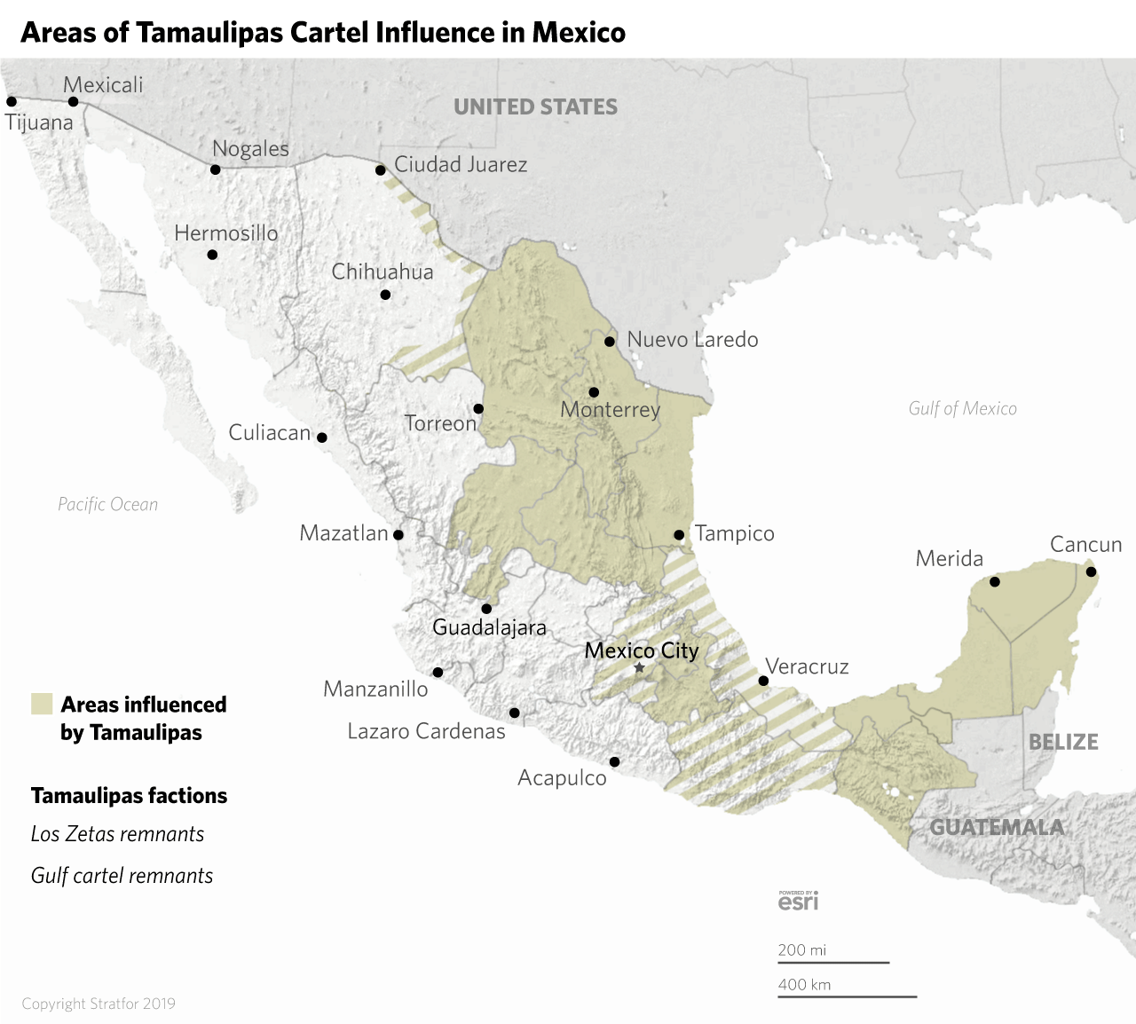 A map shows the areas influenced by the Tamaulipas cartel and its factions.