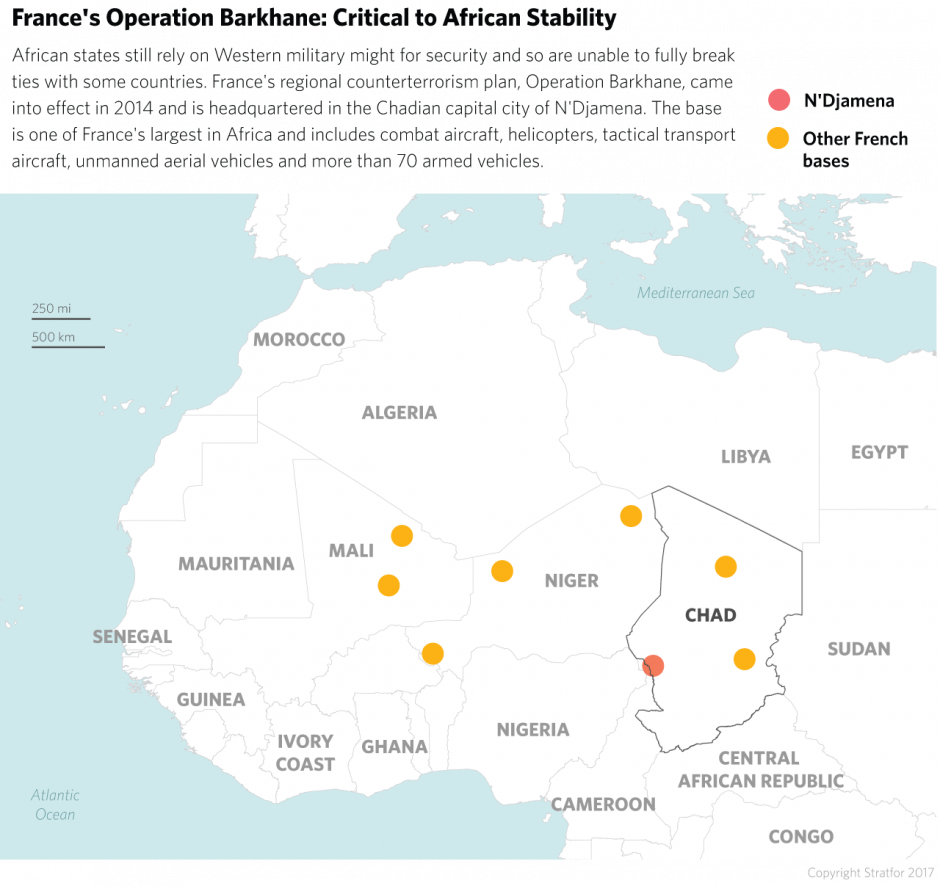 A map showing the influence of France's Operation Barkhane