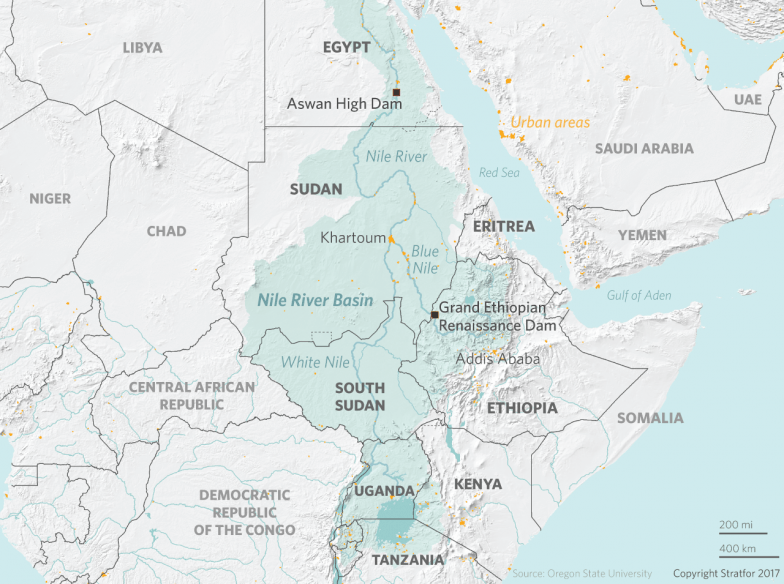 A map shows the location of the Grand Ethiopian Renaissance Dam and the Nile region.
