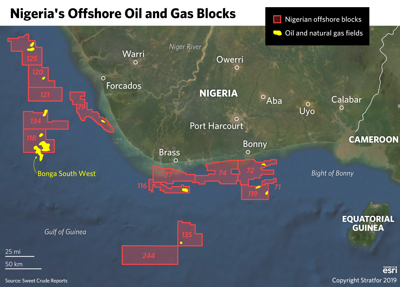 A map showing Nigeria's offshore oil and gas blocks.