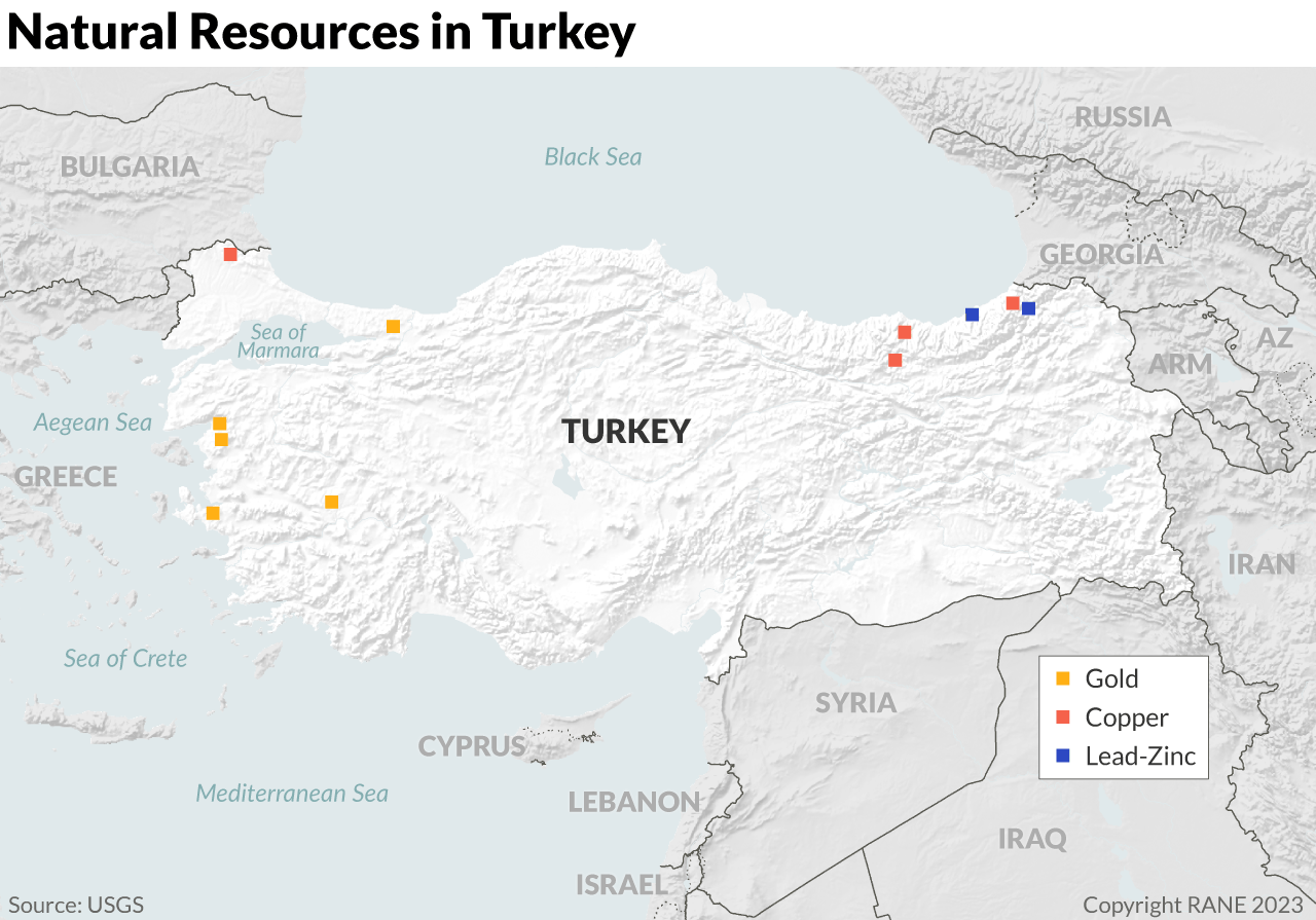 Map of natural resources in Turkey