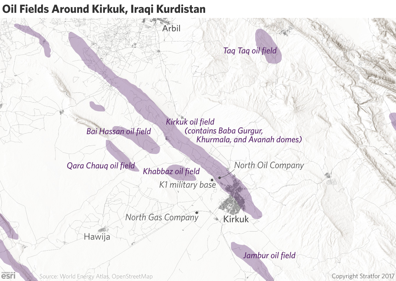 A map showing oil fields in Iraqi Kurdistan 