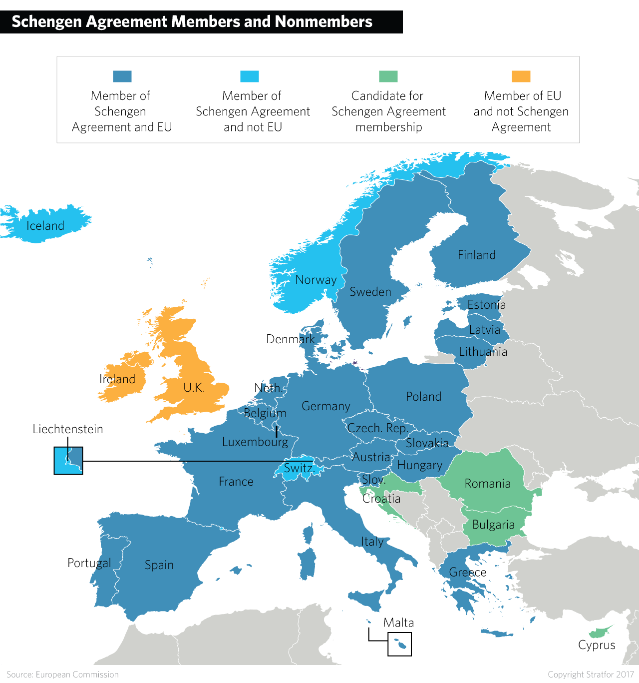 Schengen Agreement Members and Nonmembers