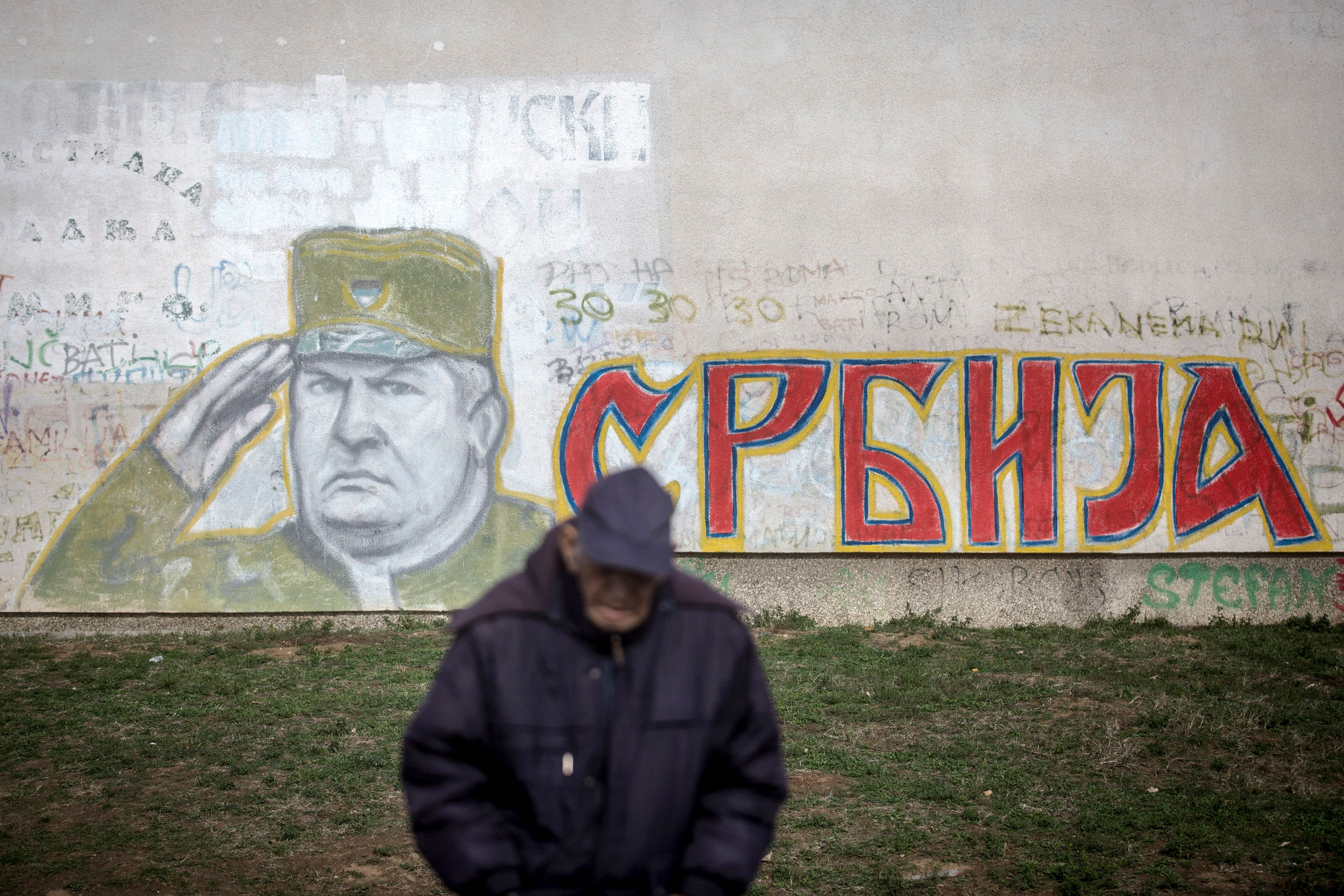 Graffiti in Belgrade depicts former Bosnian Serb commander Ratko Mladic, Nov. 22.