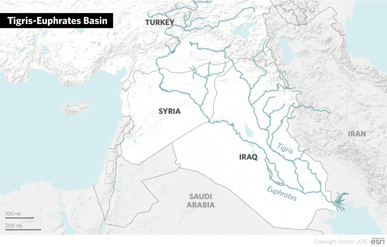 The Tigris and Euphrates river system, part of the fertile crescent of the ancient world, has historically helped make Mesopotamia a regional breadbasket. The headwaters of both rivers begin in the mountainous Turkish region of Anatolia. The Euphrates then flows out of Turkey and into Syria, where it is joined by two major tributaries before flowing into Iraq.