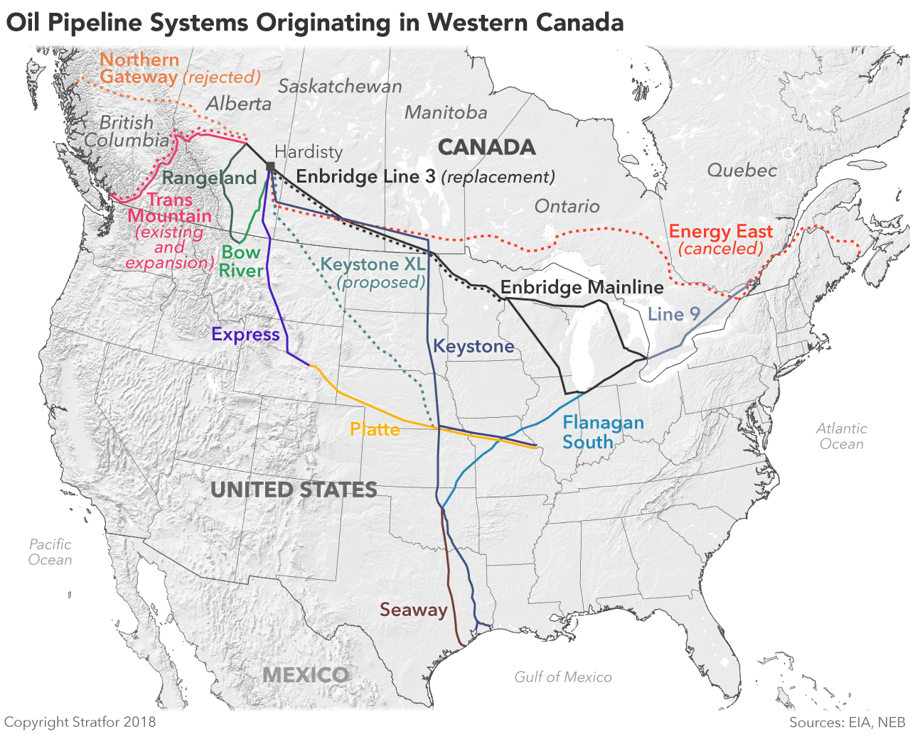 A Map Showing Oil Pipeline Systems Originating in Western Canada