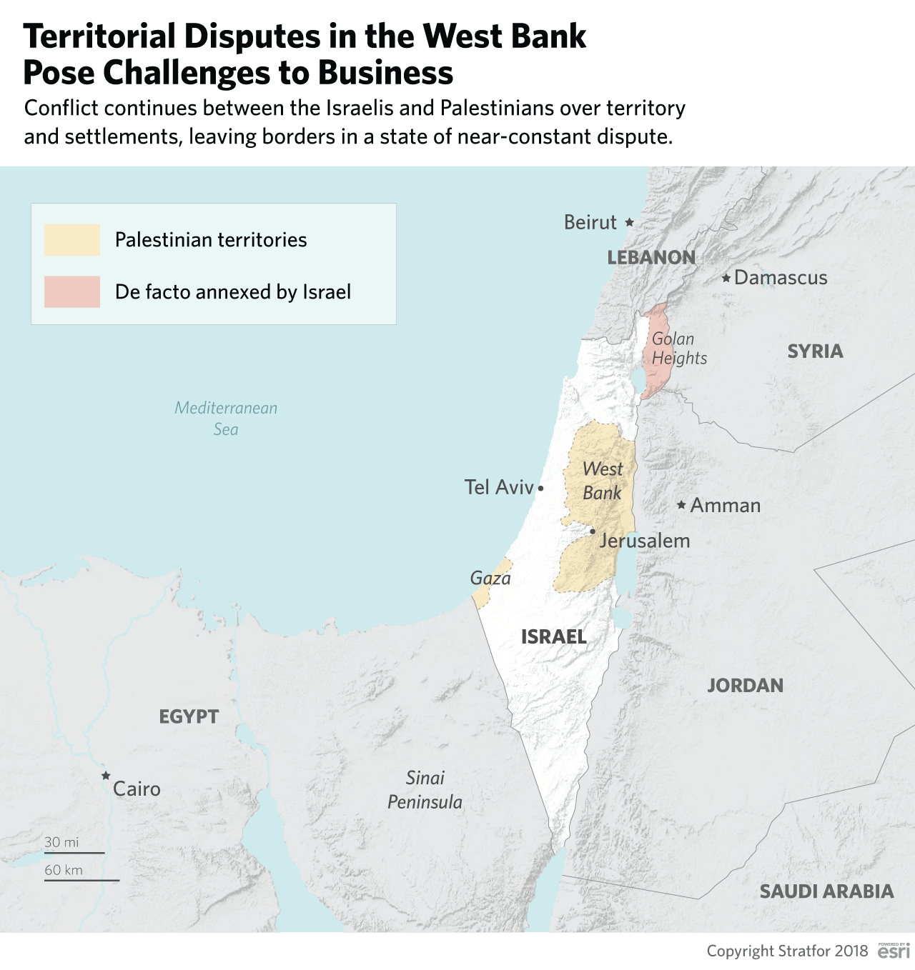 A map shows the disputed areas in Israel and the Palestinian territories.
