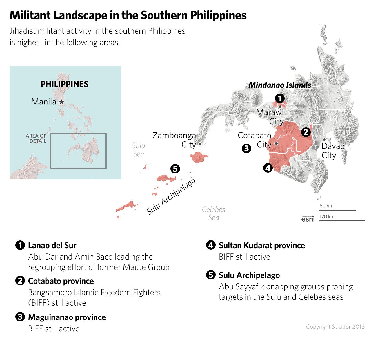 A map showing the militant landscape in the southern Philippines 