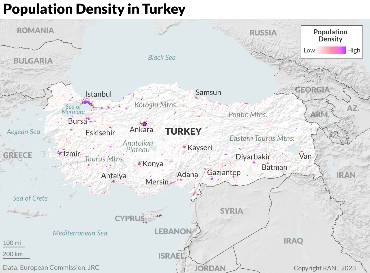Map of population density in Turkey