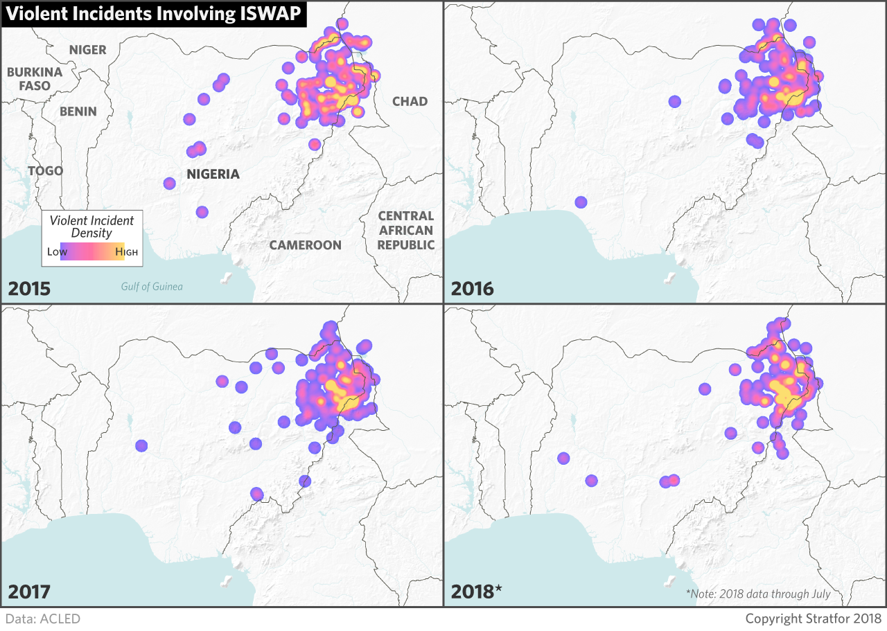 A graphic mapping violent incidents in Nigeria involving ISWAP.