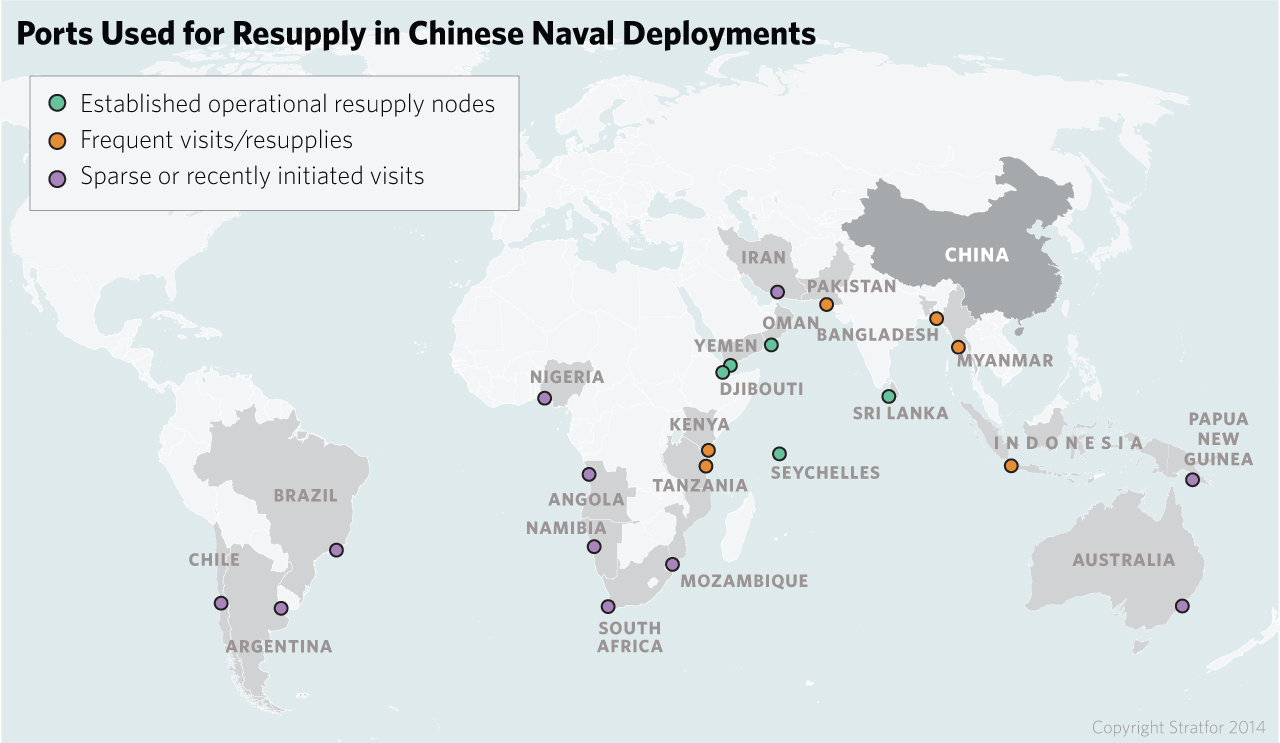 Ports used for resupply in Chinese naval deployments.