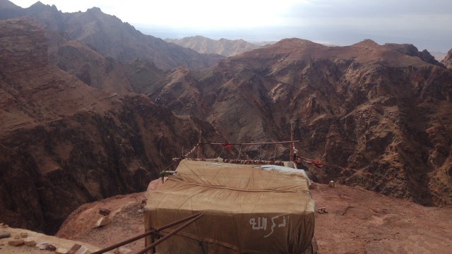 A Bedouin tent perched on a high point of Wadi Musa, next to the ancient Jordanian city of Petra.
