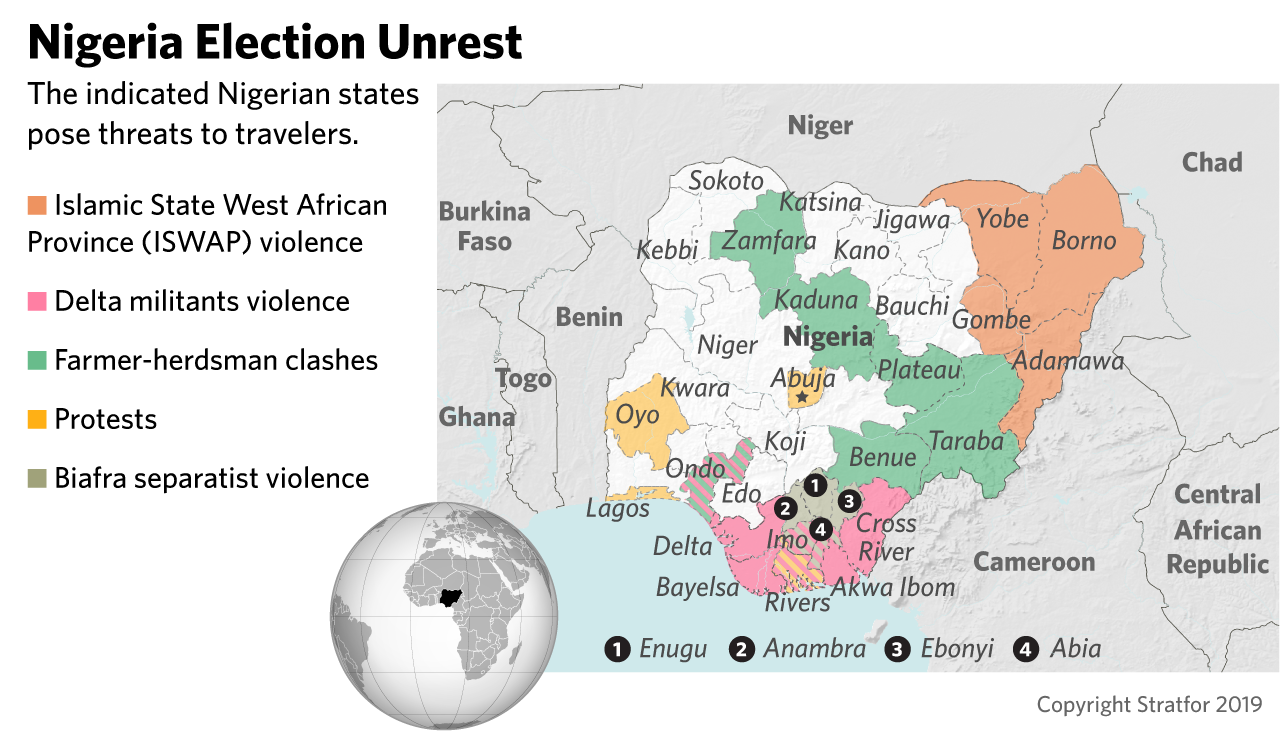 A map of security threats in Nigeria.