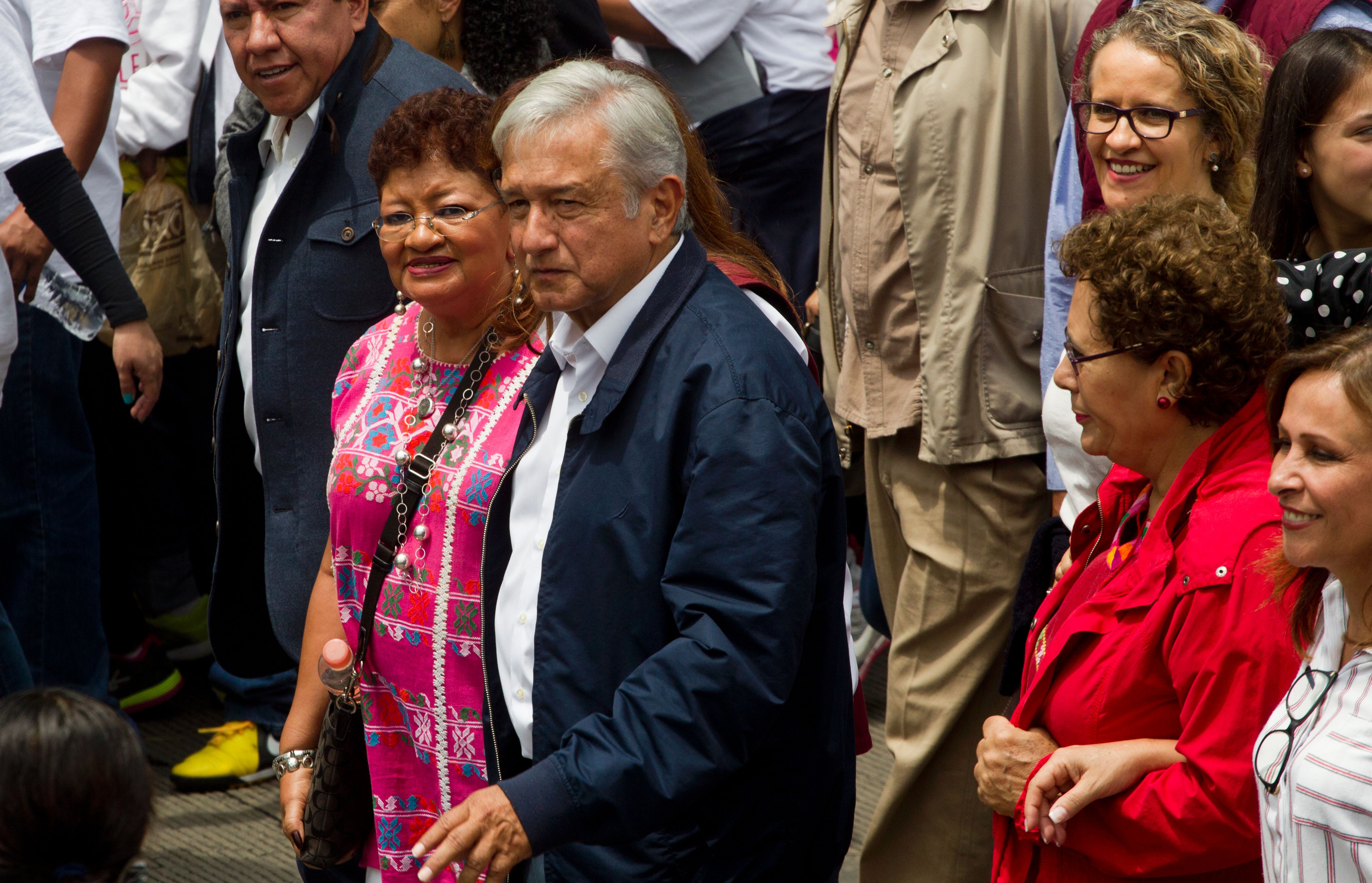 Mexican leader of the National Regeneration Movement, Andres Manuel Lopez Obrador, takes part in a protest in support of the CNTE teachers' union in Mexico City in June, 2016.