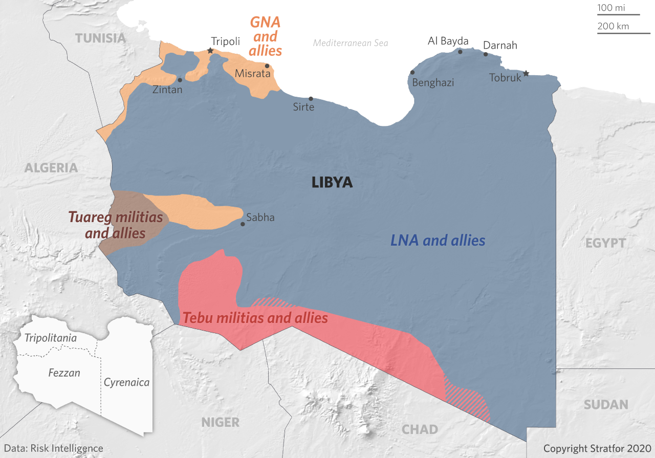 This map shows the areas of control in Libya's civil war.