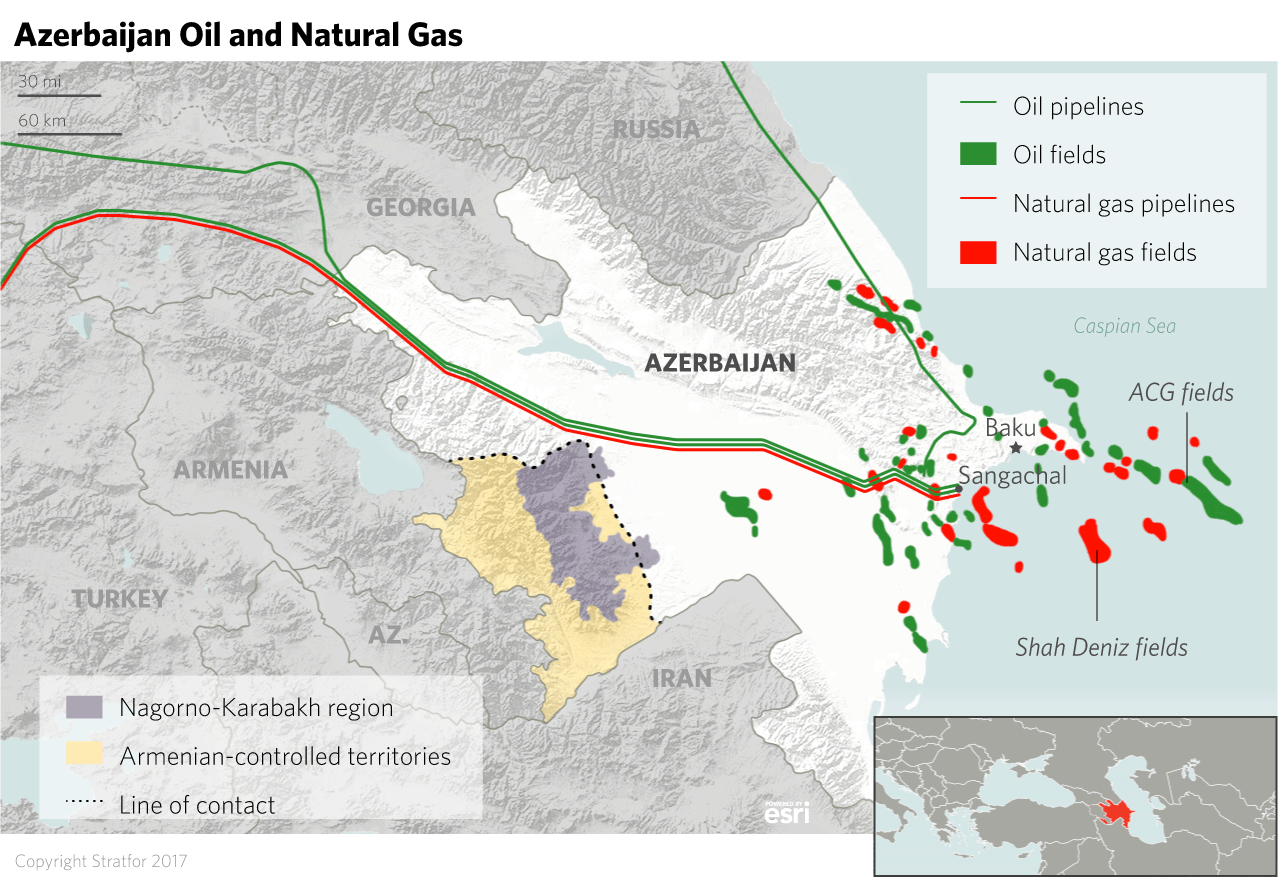 Azerbaijan is another focal point of the U.S. containment strategy, largely because of the country's sizable energy resources and strategic location in the Southern Corridor energy route.