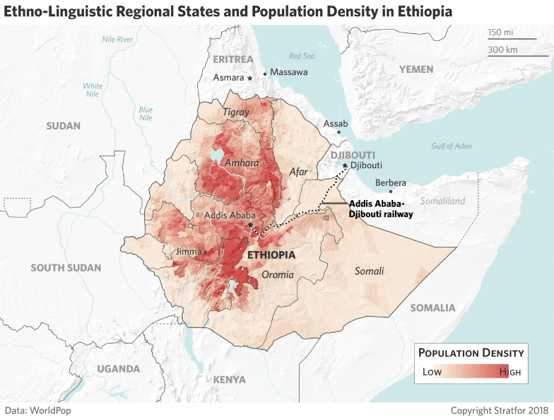 This map shows Ethiopia's population density.