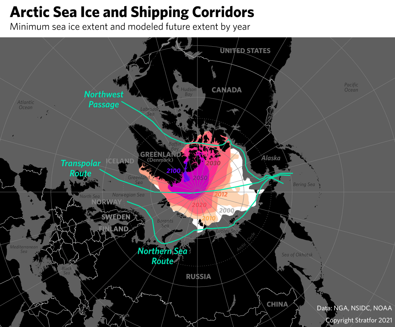 A Map Showing Arctic Sea Ice and Shipping Corridors