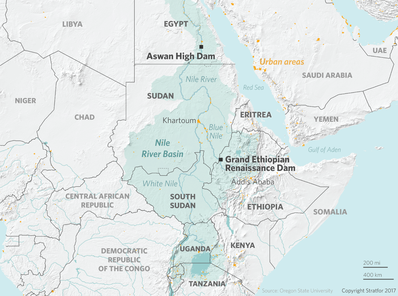 This map displays the location of the Grand Ethiopian Renaissance Dam.