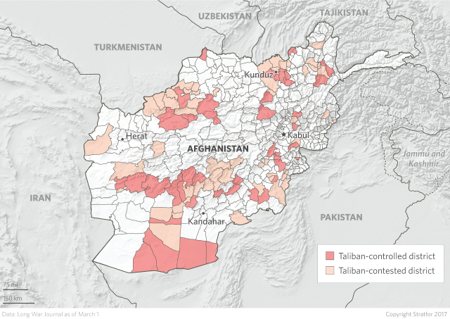 Taliban-controlled and Taliban-contested districts in Afghanistan