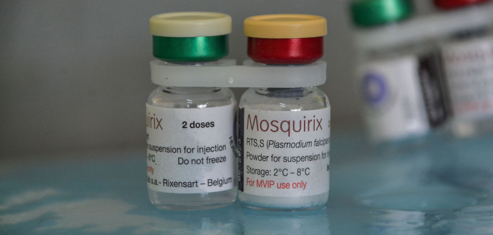 Doses of the new malaria vaccine Mosquirix are seen at a hospital in Yala, Kenya, on Oct. 7, 2021.