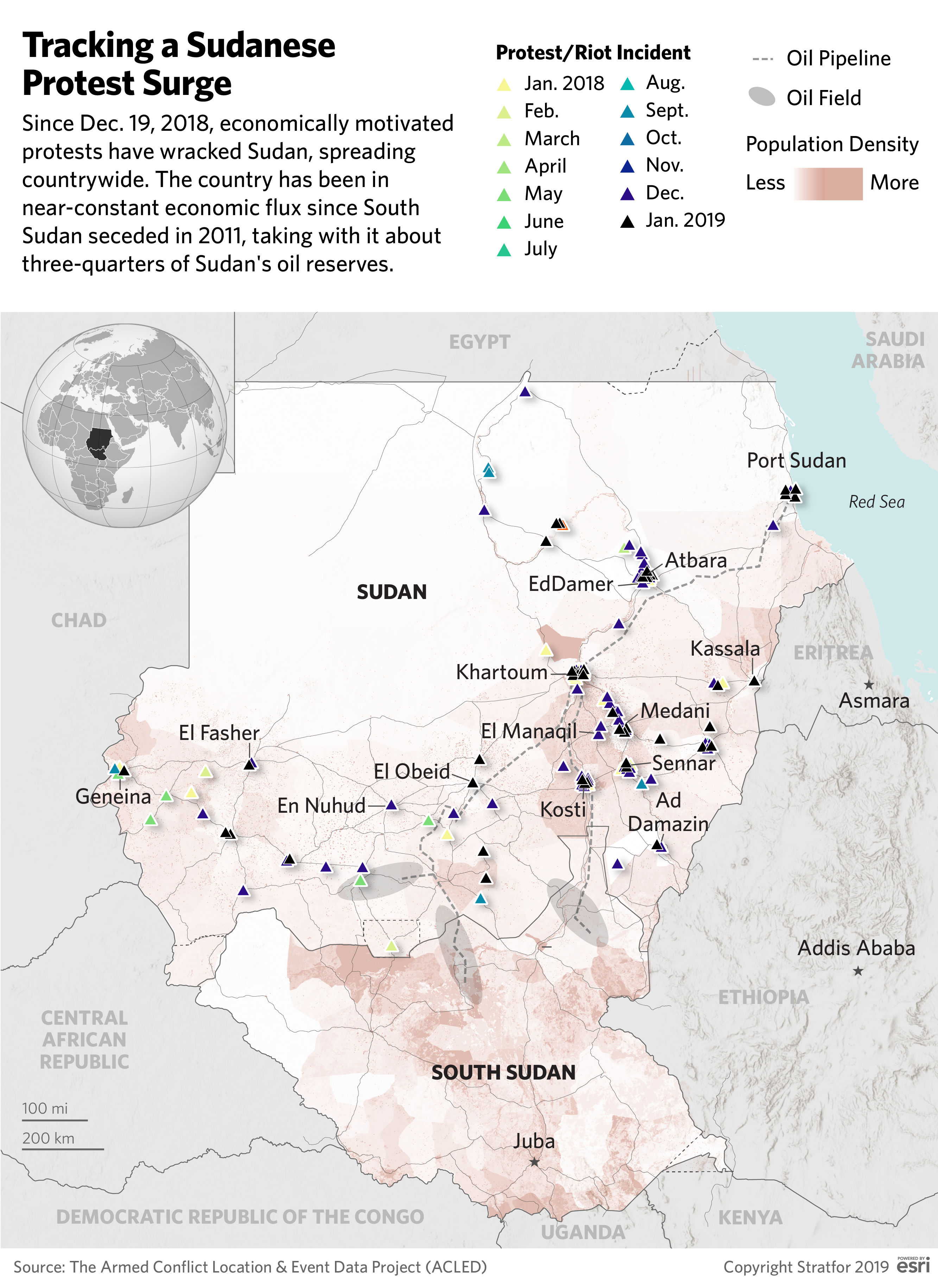 A map tracks the surge in protests across Sudan.