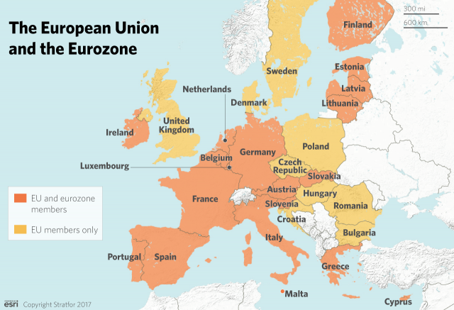 Nineteen of the European Union's 28 members are also members of the eurozone.