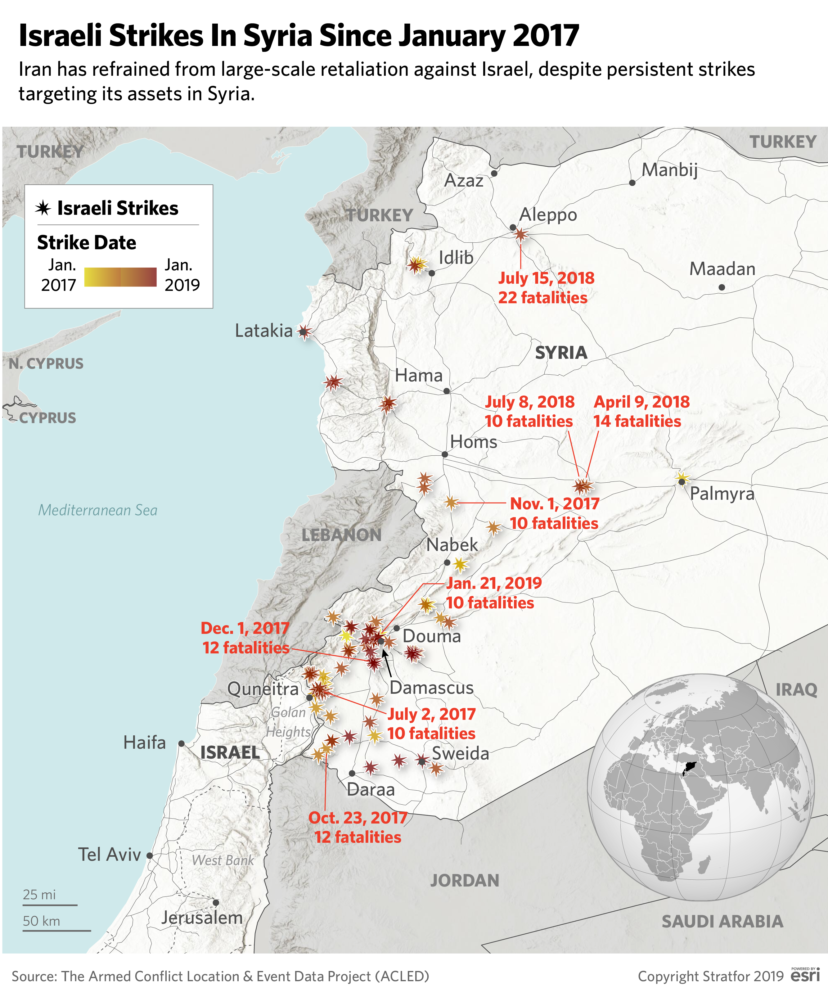 Israeli strikes in Syria since January 2017.