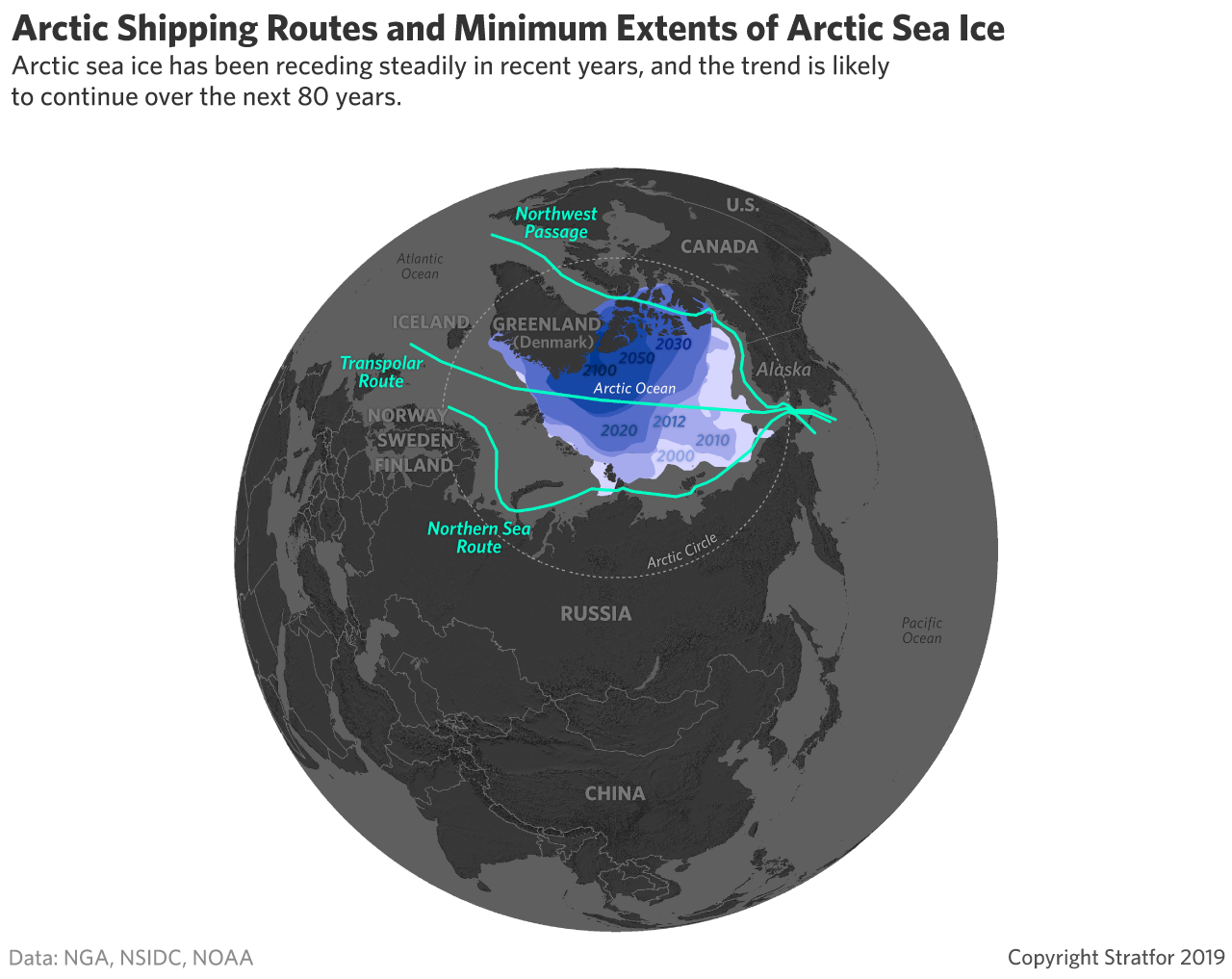 This map shows the degree to which Arctic sea ice is receding.
