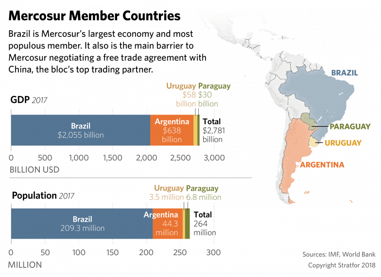 A chart showing the respective strengths of Mercosur's members.