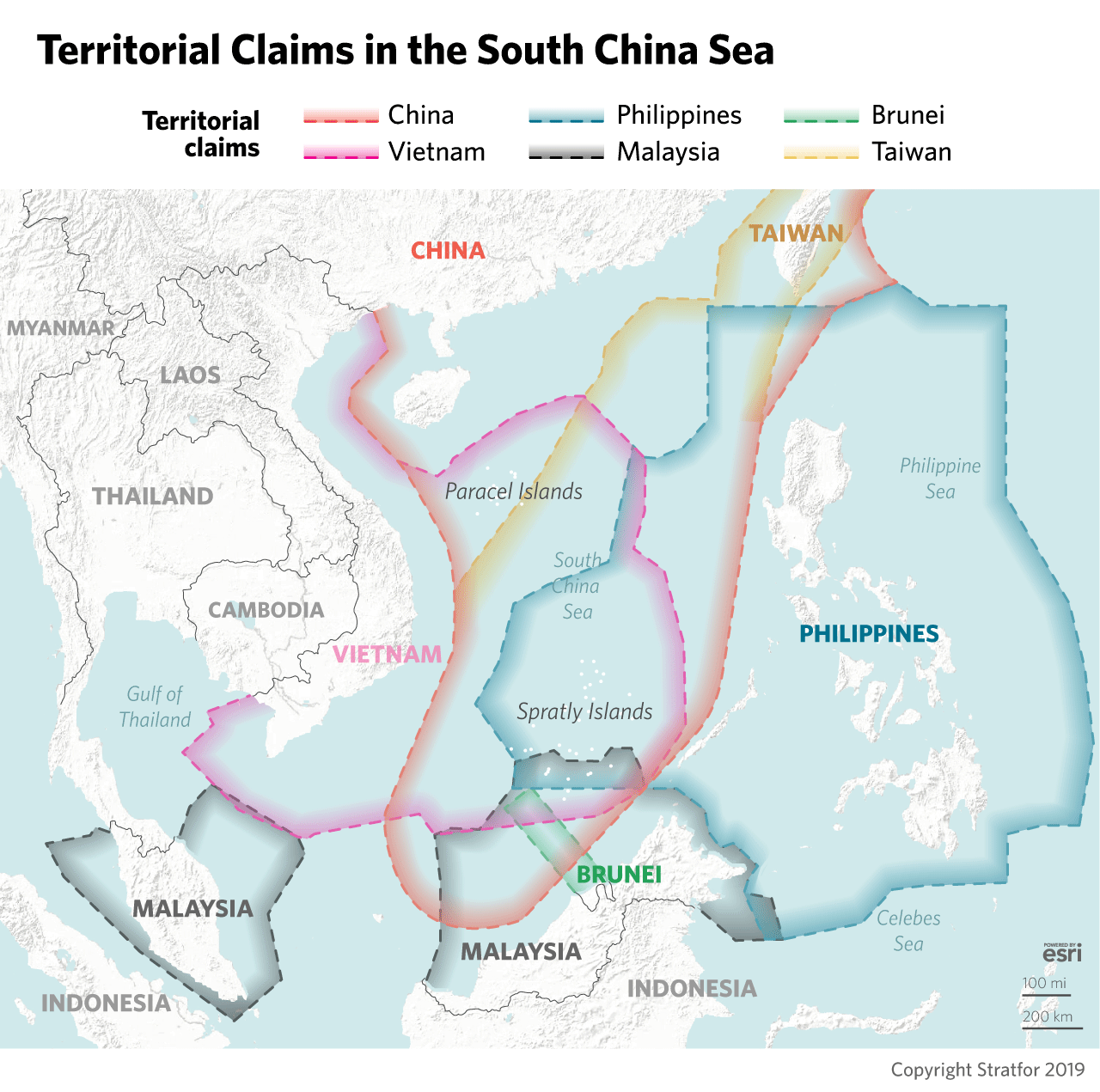 This map shows territorial claims in the South China Sea.