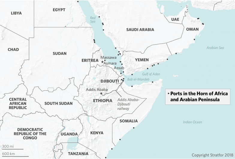 This map shows the location of important ports along the Red Sea and further afield.
