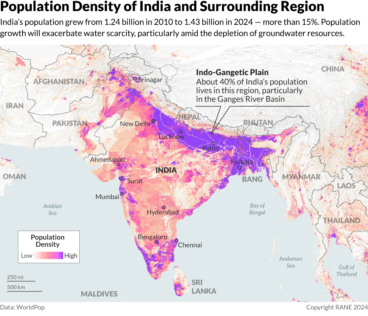 Population Density of India and Surrounding Region