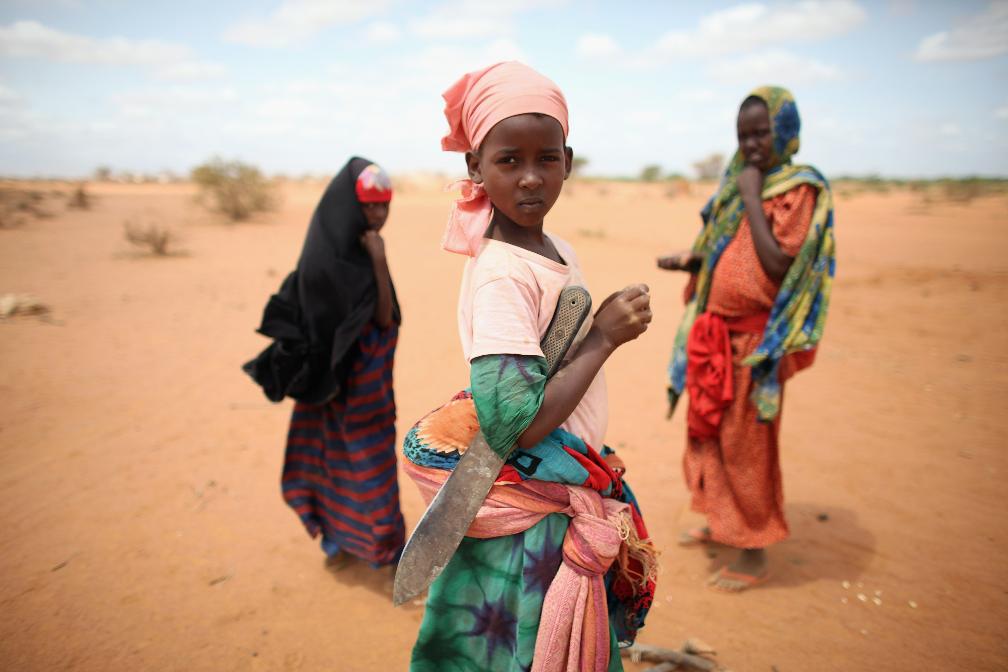 Somalian refugee children collect firewood on the edge of the Ifo refugee camp, which makes up part of the giant refugee settlement in Dadaab, Kenya.