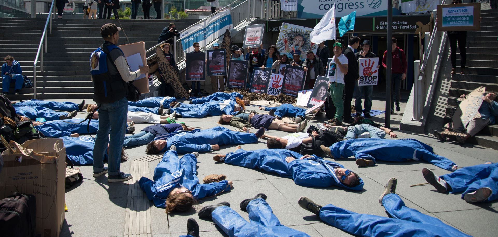 Extinction Rebellion and Planete Amazone activists stage a