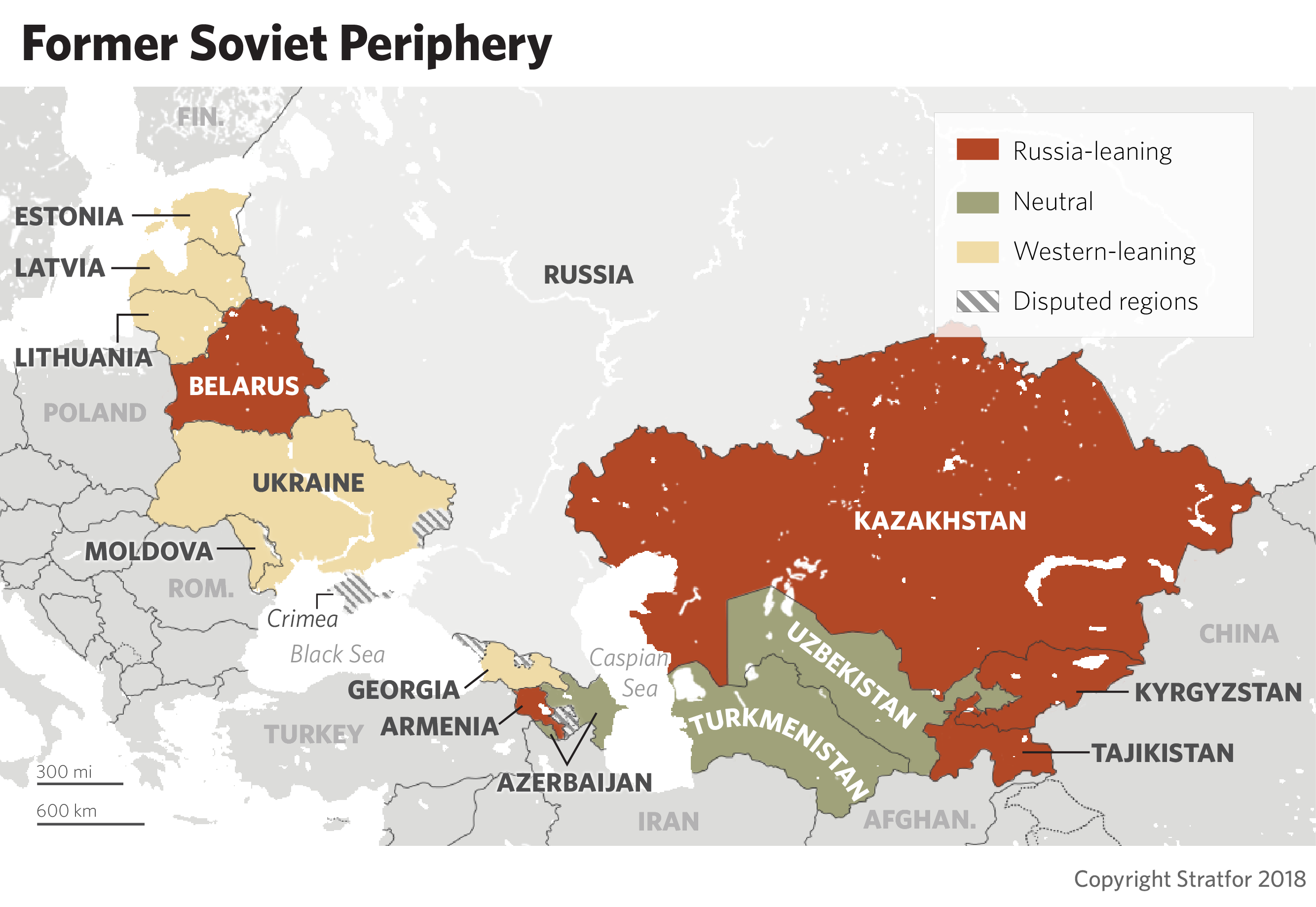 A map showing the countries in the former Soviet periphery.