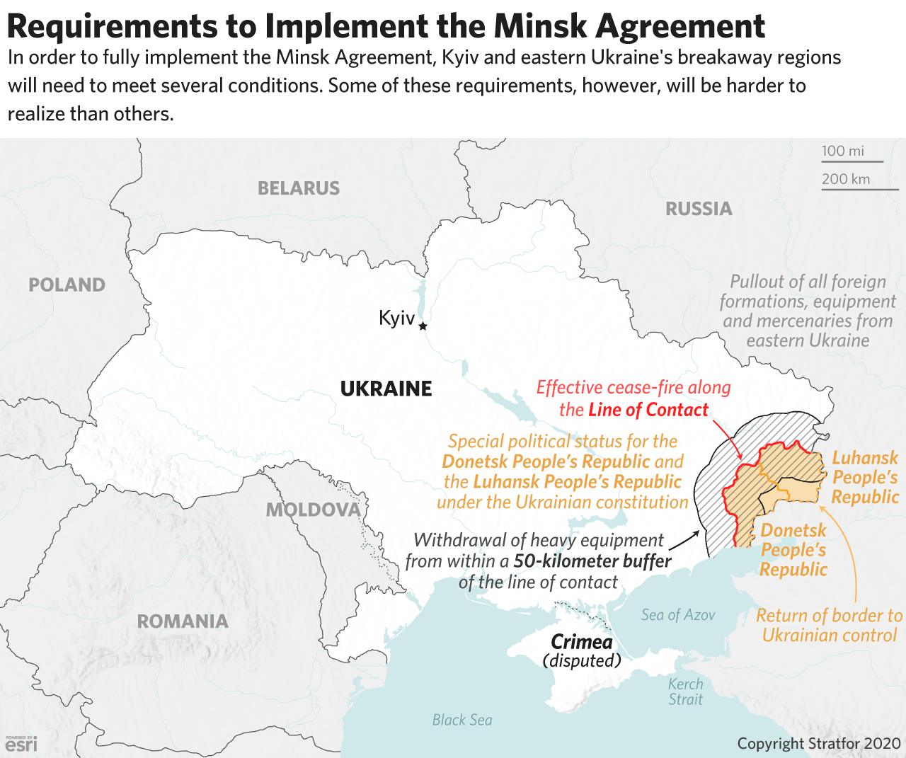 A map explaining the requirements to implement the Minsk agreements.