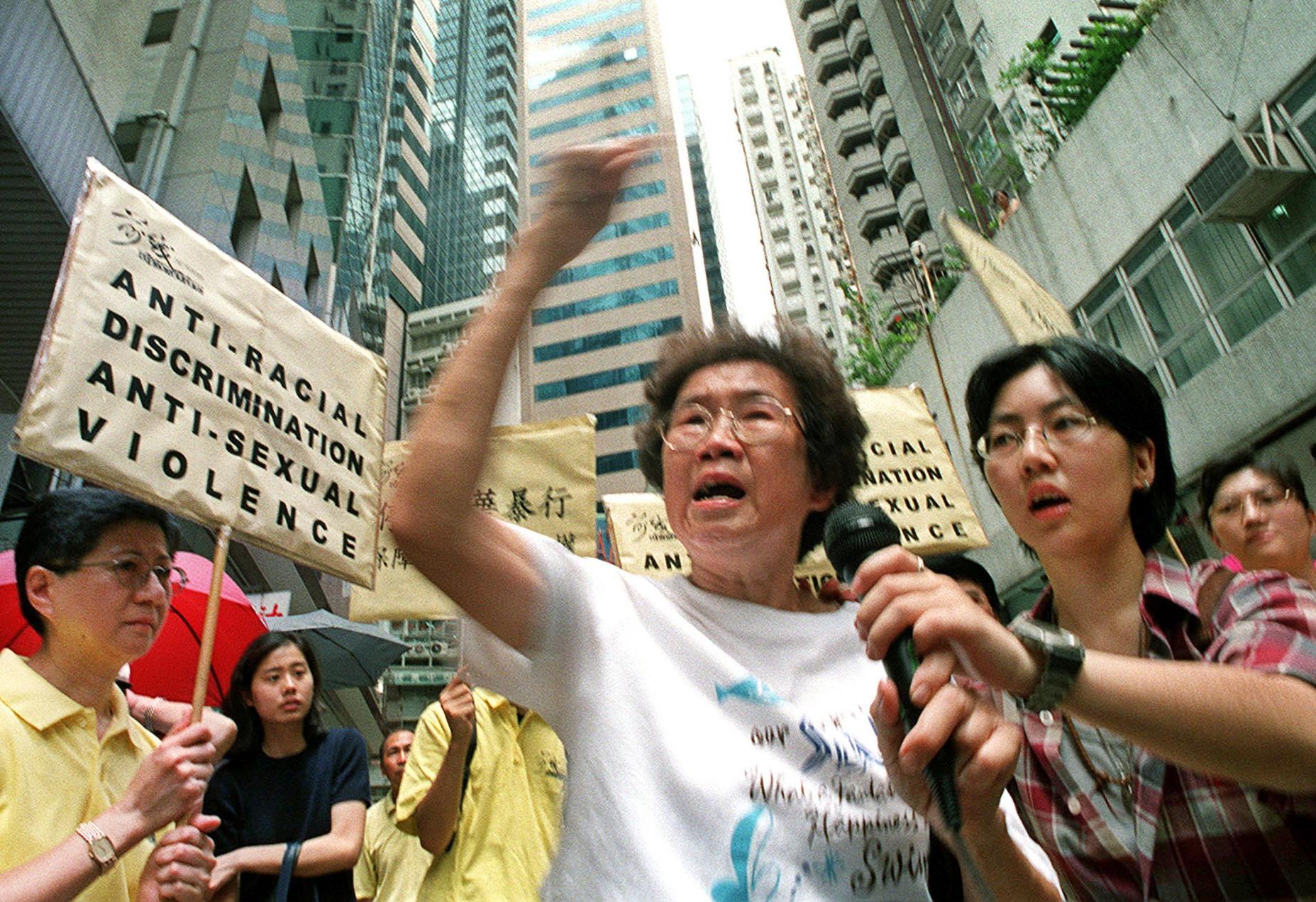 A picture of a demonstration in the 1990s in the Indonesian capital against attacks on ethnic Chinese in Indonesia during recent riots.