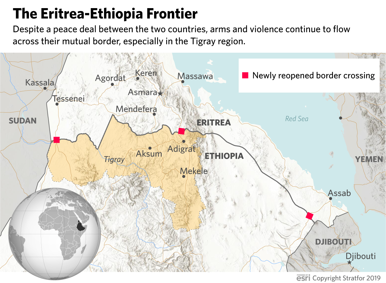 A map showing reopened border crossings between Ethiopia and Eritrea