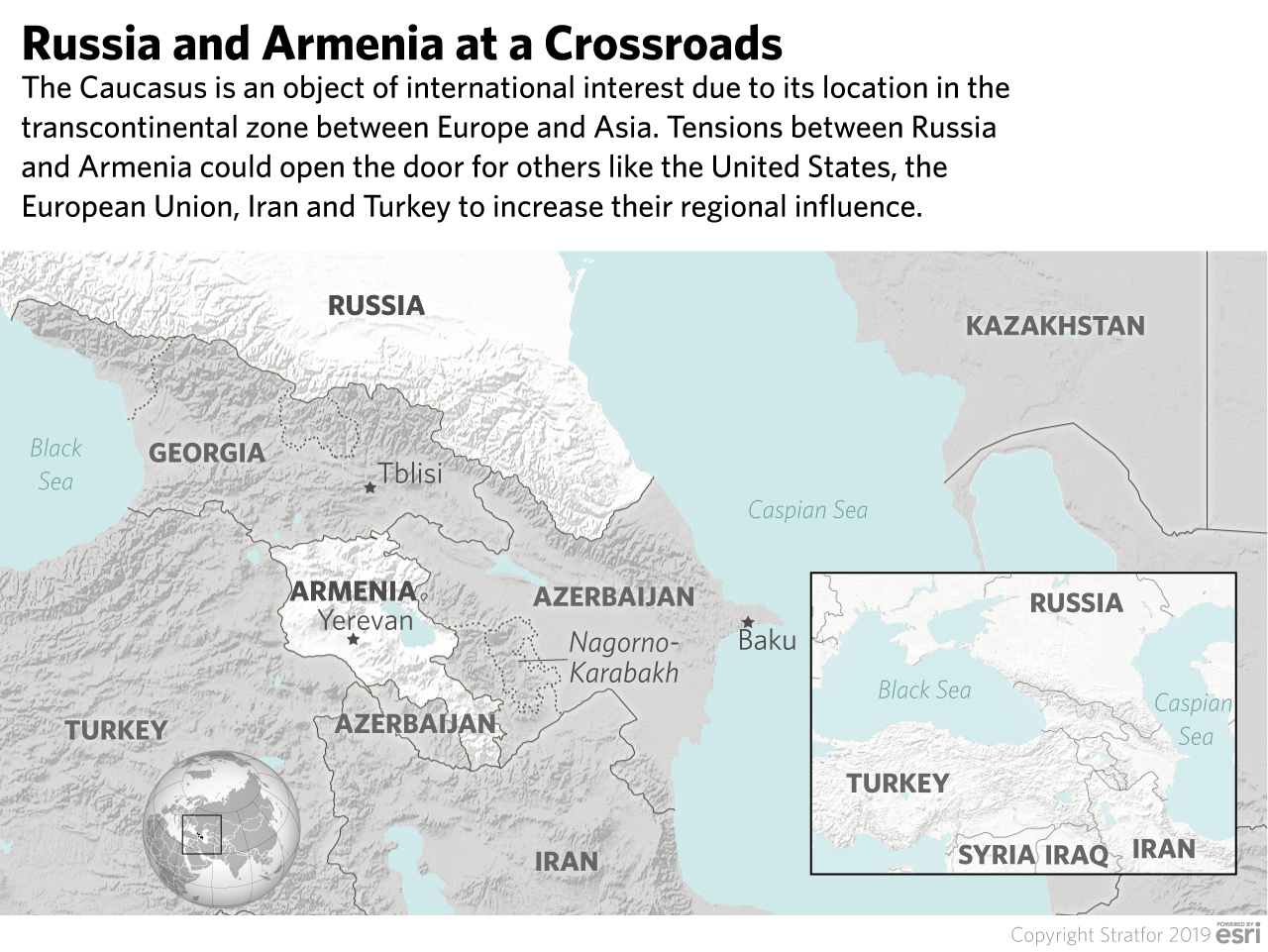 A map showing the location of Russia and Armenia in the Caucasus.