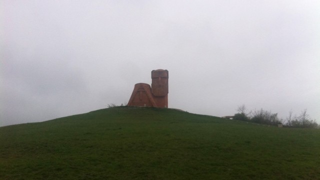 The Tatik-Papik monument rests on a hill on the way to the Gandzasar monastery. 