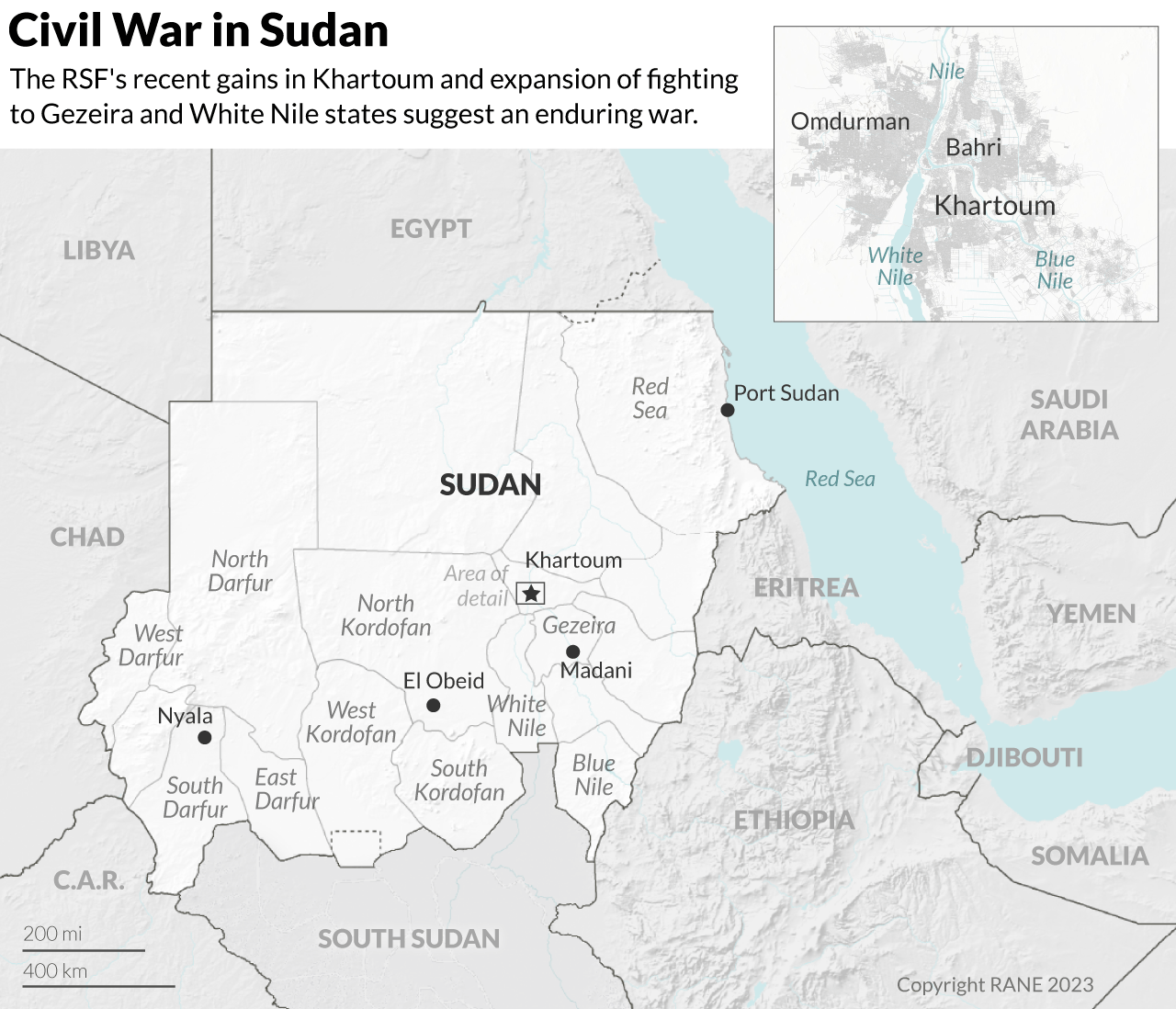A map of Sudan's civil war.