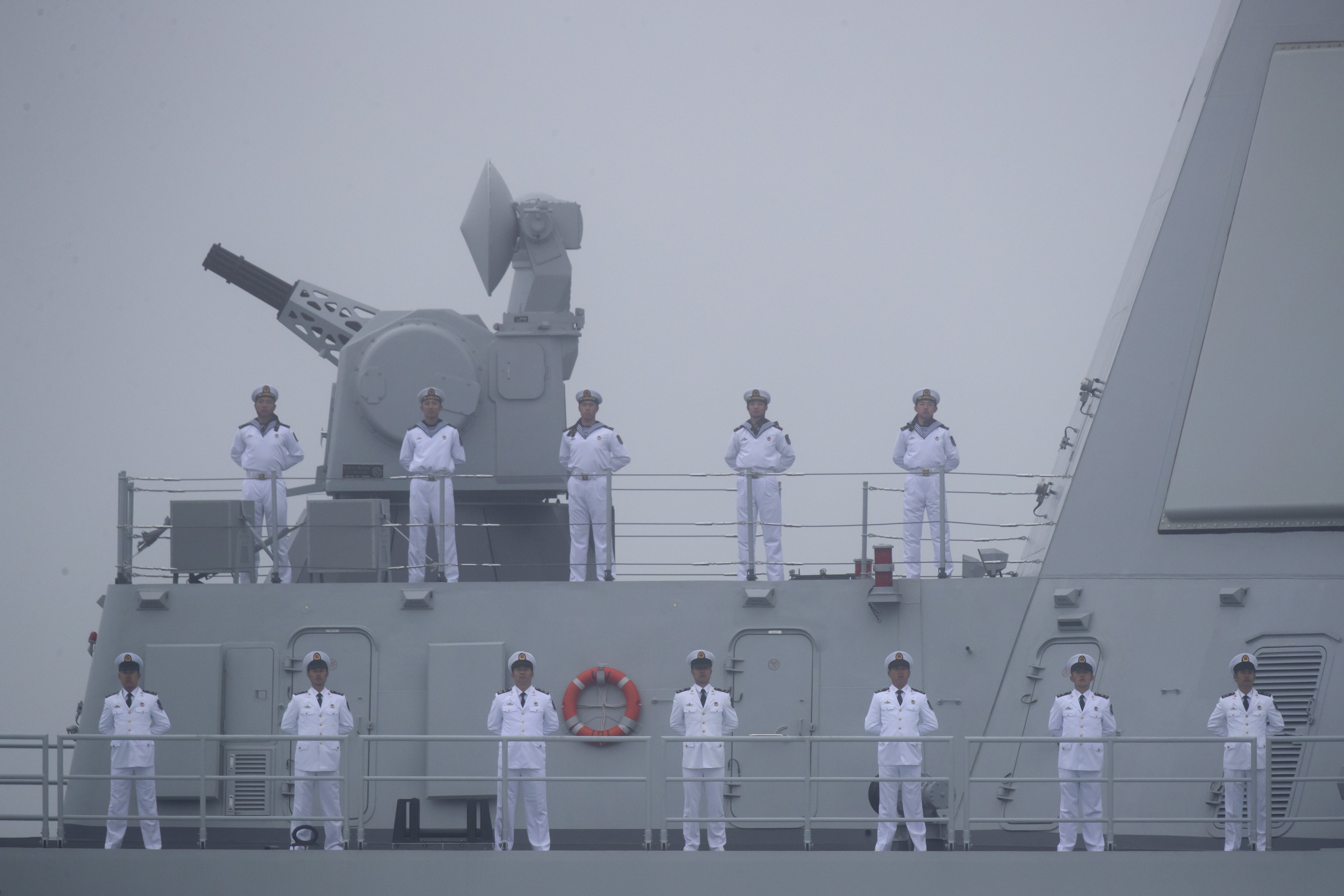 Part of the armament aboard the Type 055, the H/PJ-11 close-in weapon system serves as a last-ditch defense against incoming missiles, aircraft and small surface vessels. 