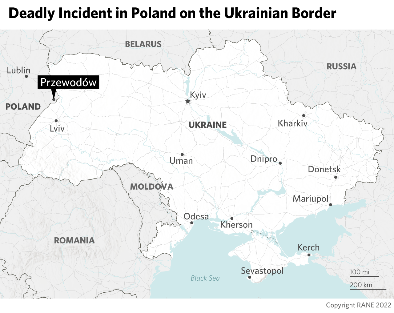 A map showing the location of the missile strike in Poland