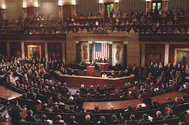 President Reagan delivers his State of the Union address in 1983. In it, he highlighted the dual economic and military components of a policy of Peace through Strength.