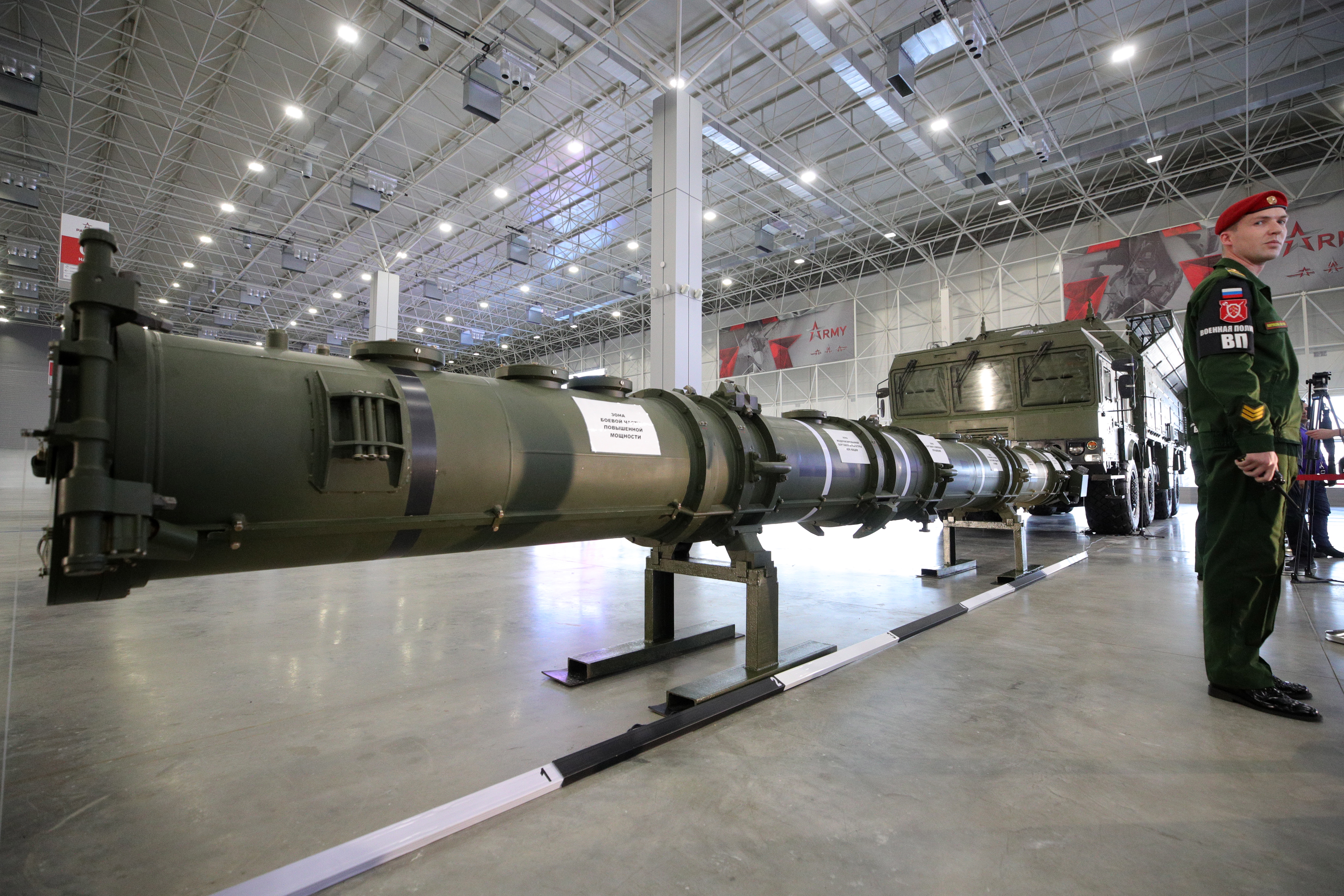 This photo shows a close view of the Russian 9M729 missile