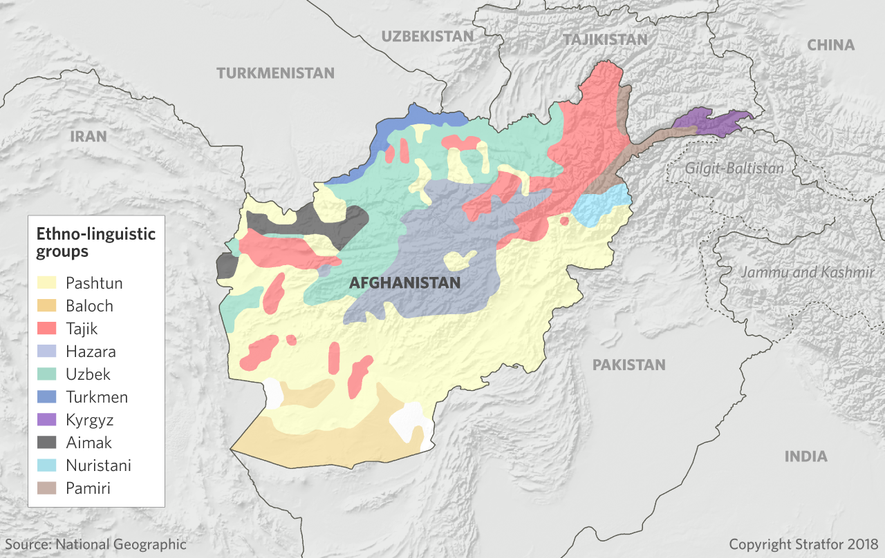 A map shows the ethnic and linguistic groups of Afghanistan.