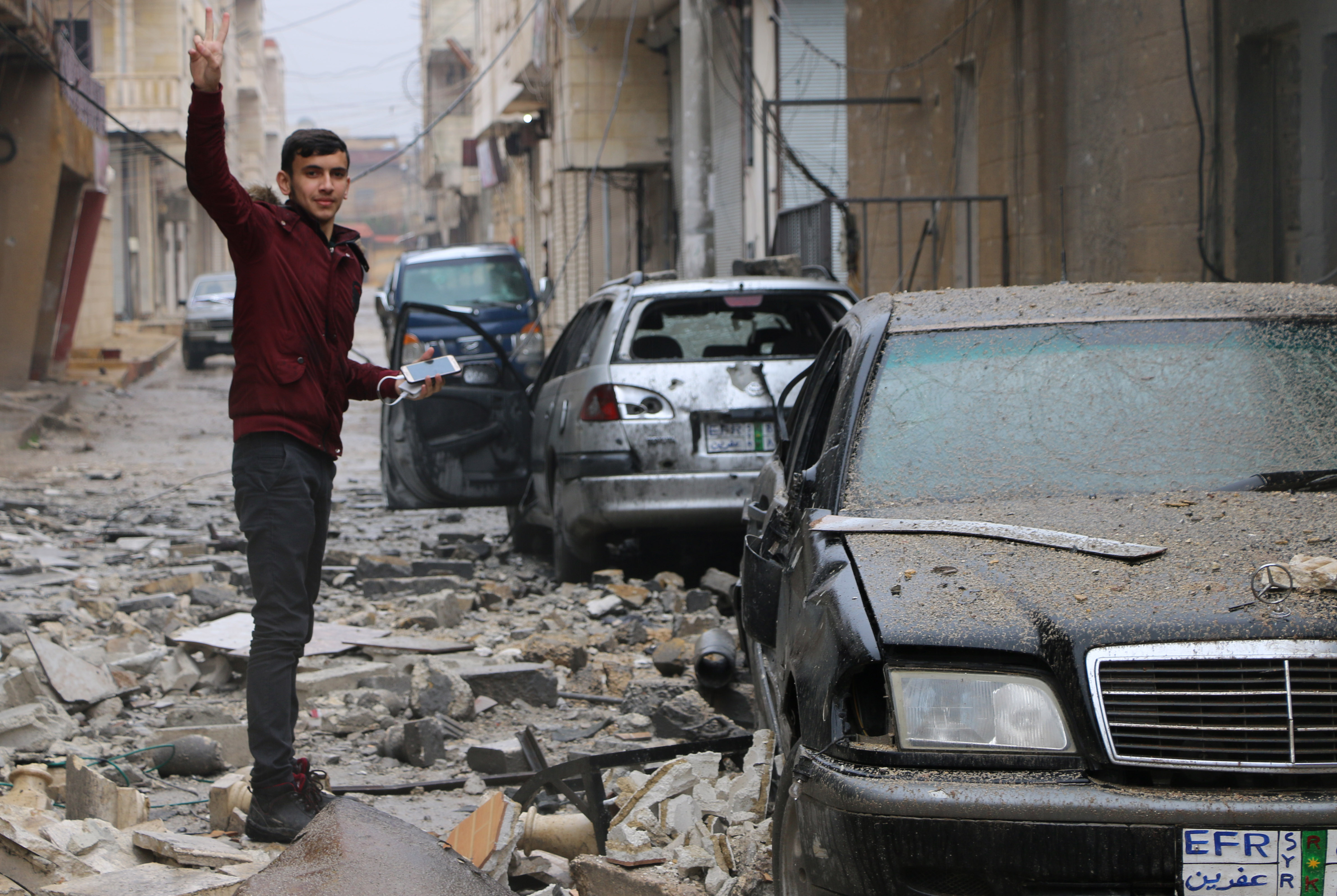 Parts of the Kurdish town of Jandairis in northern Afrin were badly damaged by fighting. 