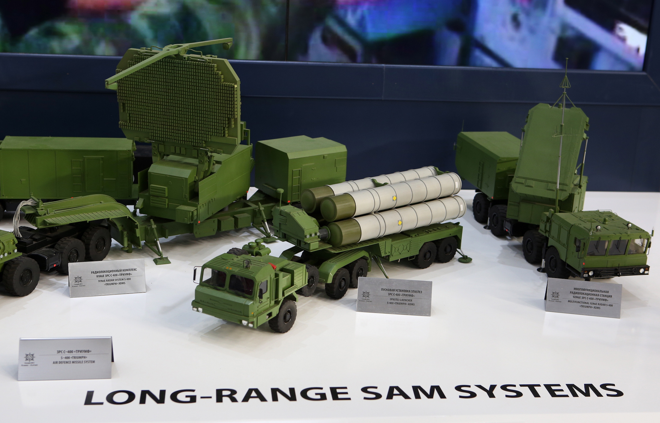  Models of components of the S-400 Triumph air defense missile system are on display at the 12th edition of Aero India Show, Aero India 2019. 